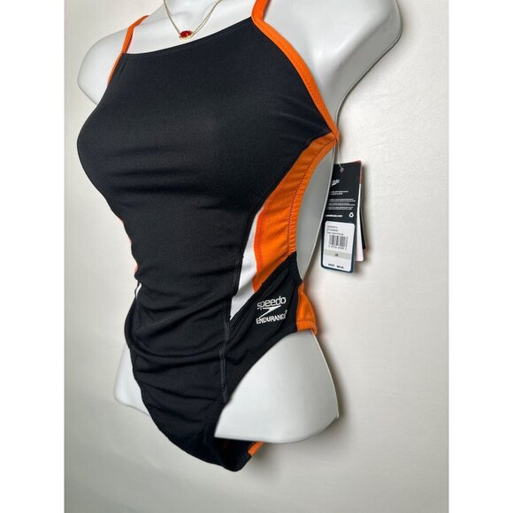 Speedo Women S Edge Splice One-Piece Swimsuit, Black/Orange, 26 NWT - Picture 3 of 7